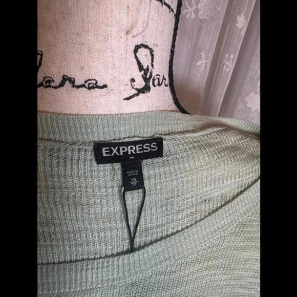 Express Light Green Open Shoulder Sweater - Picture 2 of 3